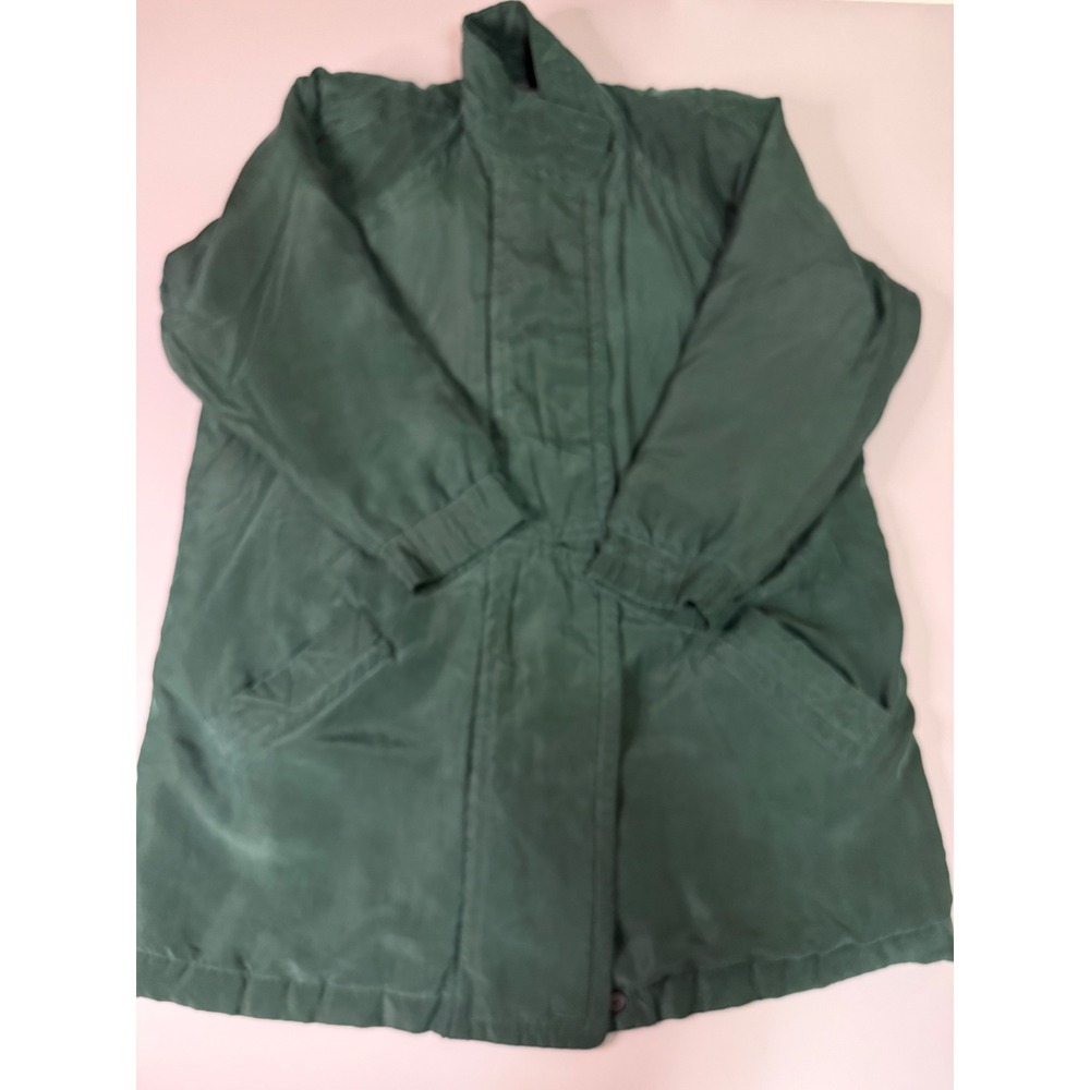 Vintage The J Peterman Co Green 100% Silk Parka Jacket Padded Quilted woman's L